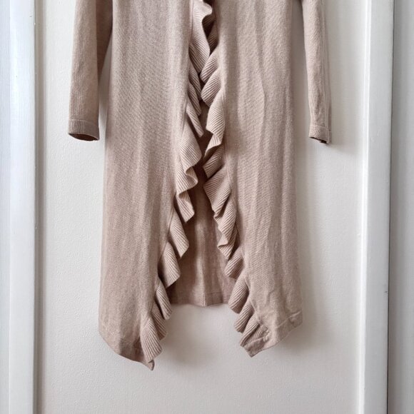 Neiman Marcus Ruffled Longline 100% Cashmere Cardigan - Picture 3 of 5